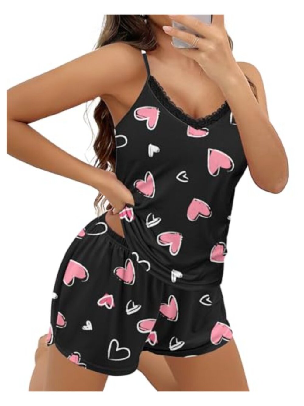 Ekouaer Women's 2-Piece Pajama Set Lace Trim Cami and Shorts Sleepwear